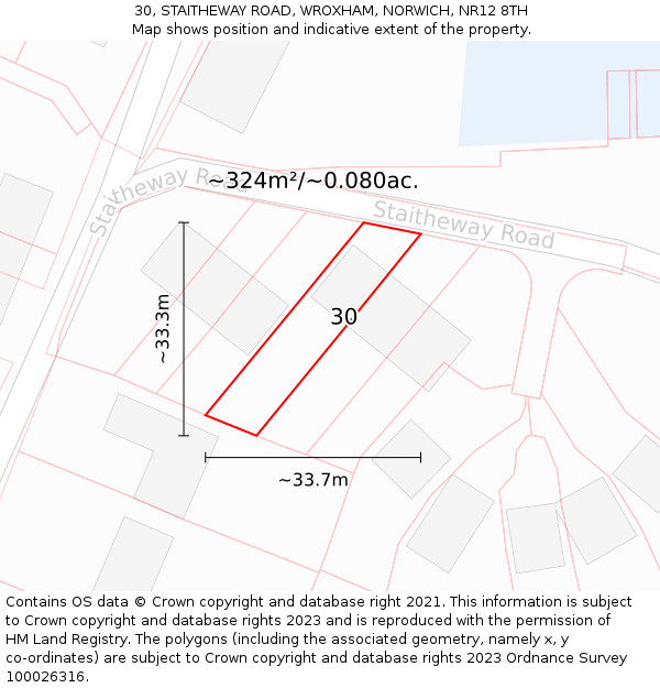 30, STAITHEWAY ROAD, WROXHAM, NORWICH, NR12 8TH: Plot and title map