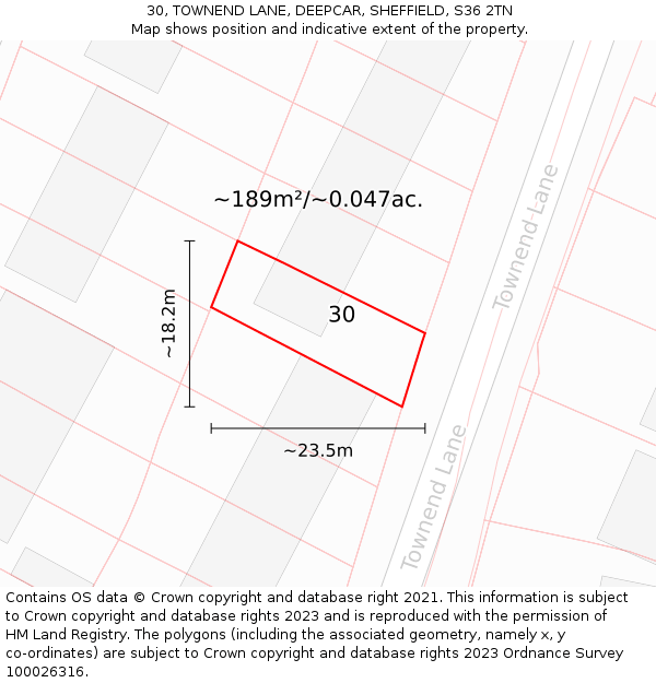 30, TOWNEND LANE, DEEPCAR, SHEFFIELD, S36 2TN: Plot and title map