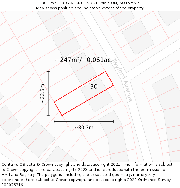 30, TWYFORD AVENUE, SOUTHAMPTON, SO15 5NP: Plot and title map