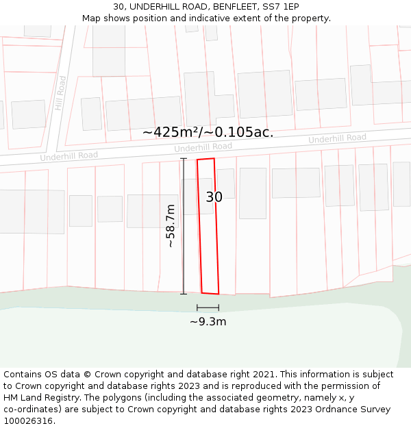 30, UNDERHILL ROAD, BENFLEET, SS7 1EP: Plot and title map