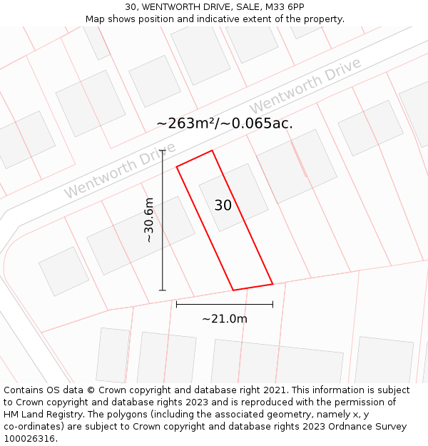 30, WENTWORTH DRIVE, SALE, M33 6PP: Plot and title map