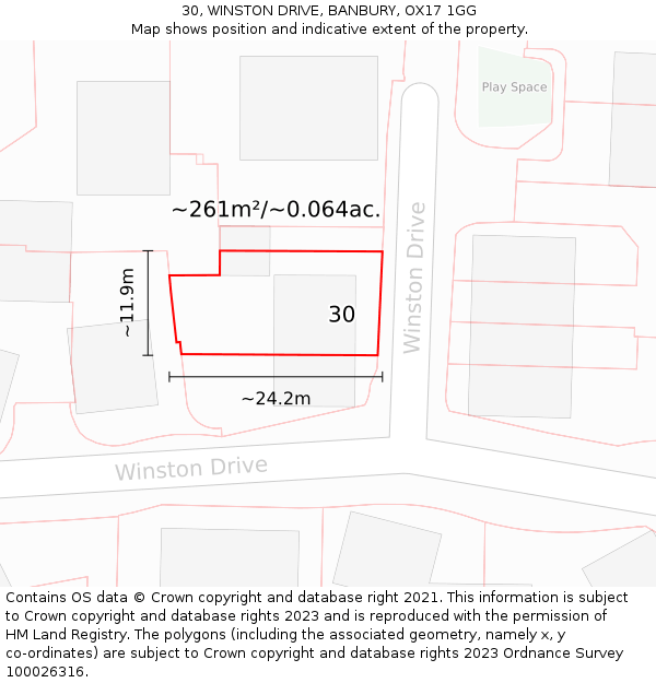 30, WINSTON DRIVE, BANBURY, OX17 1GG: Plot and title map