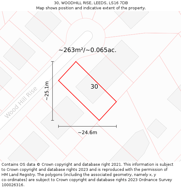 30, WOODHILL RISE, LEEDS, LS16 7DB: Plot and title map