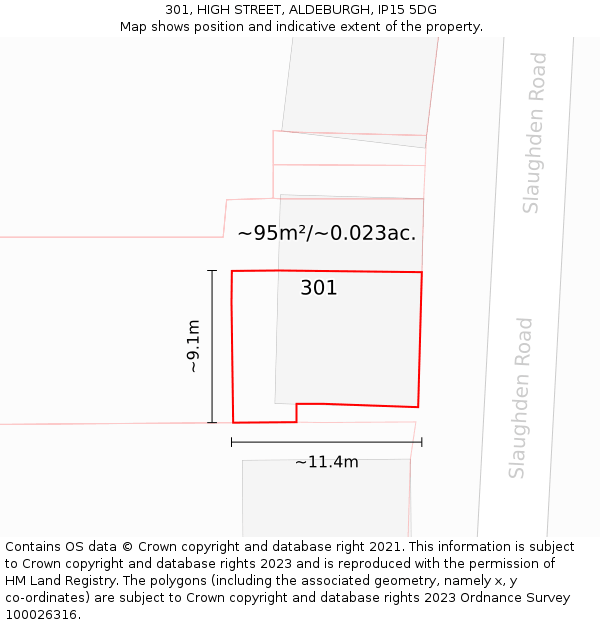 301, HIGH STREET, ALDEBURGH, IP15 5DG: Plot and title map