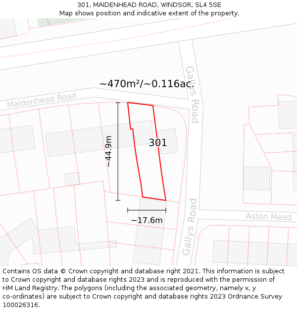 301, MAIDENHEAD ROAD, WINDSOR, SL4 5SE: Plot and title map