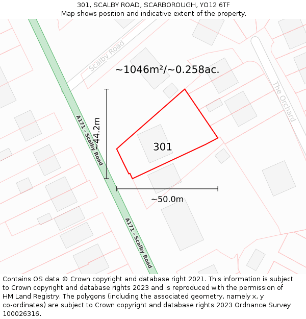 301, SCALBY ROAD, SCARBOROUGH, YO12 6TF: Plot and title map