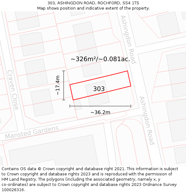 303, ASHINGDON ROAD, ROCHFORD, SS4 1TS: Plot and title map