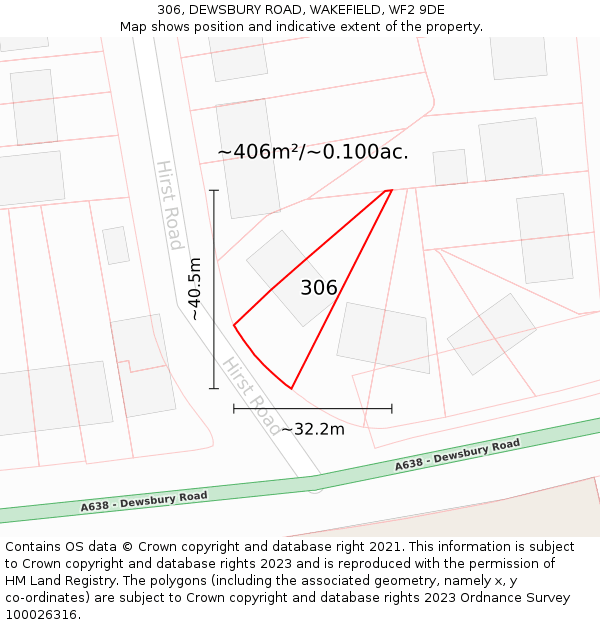 306, DEWSBURY ROAD, WAKEFIELD, WF2 9DE: Plot and title map