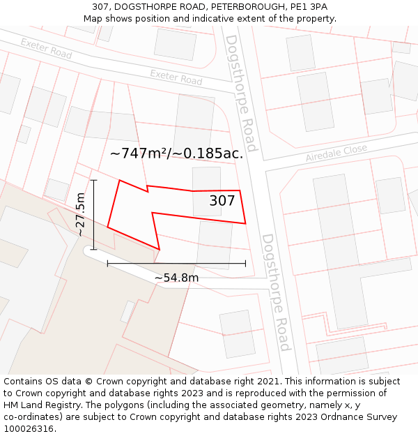 307, DOGSTHORPE ROAD, PETERBOROUGH, PE1 3PA: Plot and title map