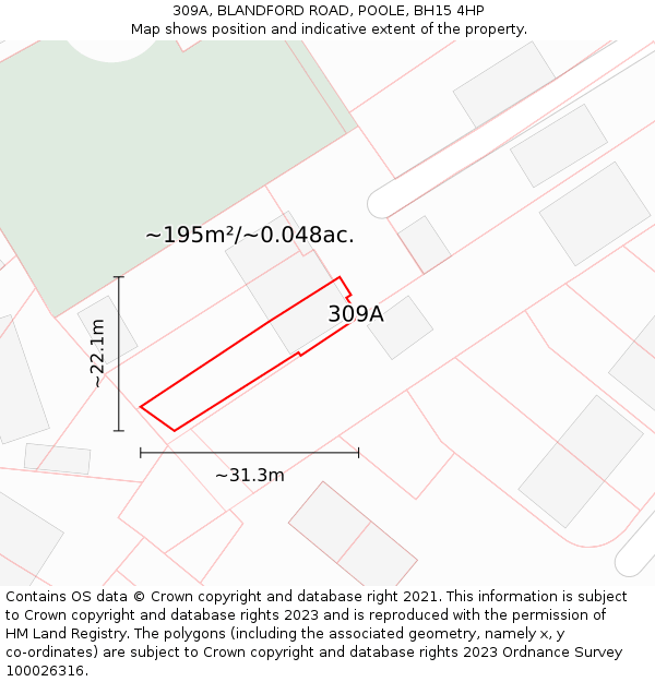 309A, BLANDFORD ROAD, POOLE, BH15 4HP: Plot and title map