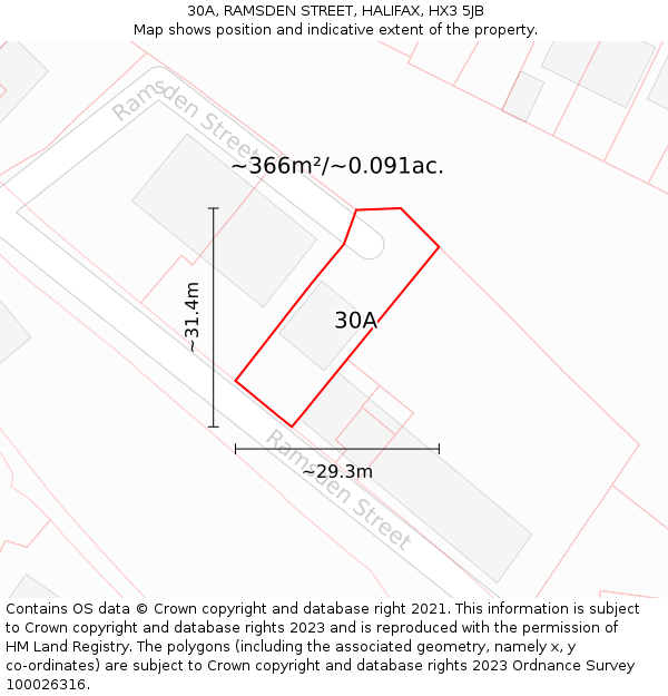 30A, RAMSDEN STREET, HALIFAX, HX3 5JB: Plot and title map