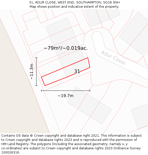 31, ADUR CLOSE, WEST END, SOUTHAMPTON, SO18 3NH: Plot and title map