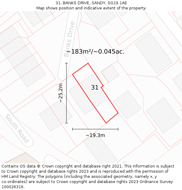 31, BANKS DRIVE, SANDY, SG19 1AE: Plot and title map