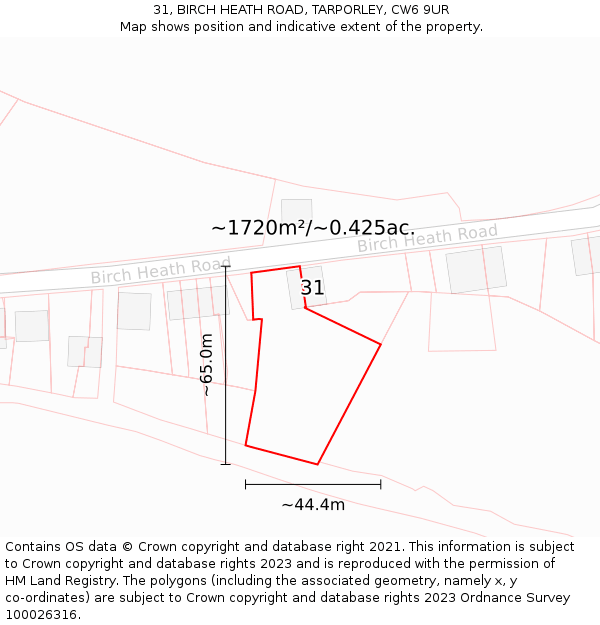 31, BIRCH HEATH ROAD, TARPORLEY, CW6 9UR: Plot and title map