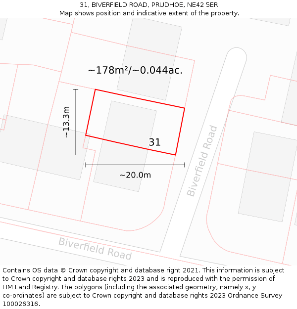 31, BIVERFIELD ROAD, PRUDHOE, NE42 5ER: Plot and title map