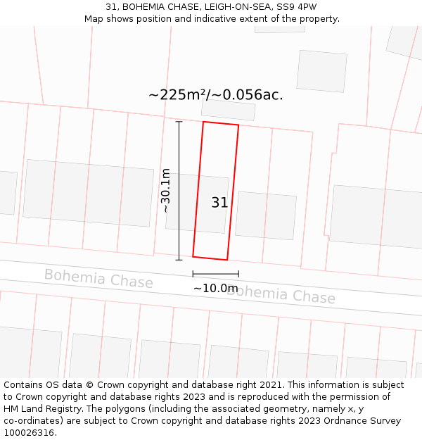 31, BOHEMIA CHASE, LEIGH-ON-SEA, SS9 4PW: Plot and title map
