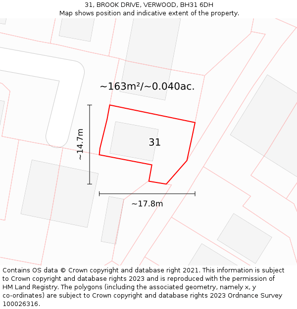 31, BROOK DRIVE, VERWOOD, BH31 6DH: Plot and title map