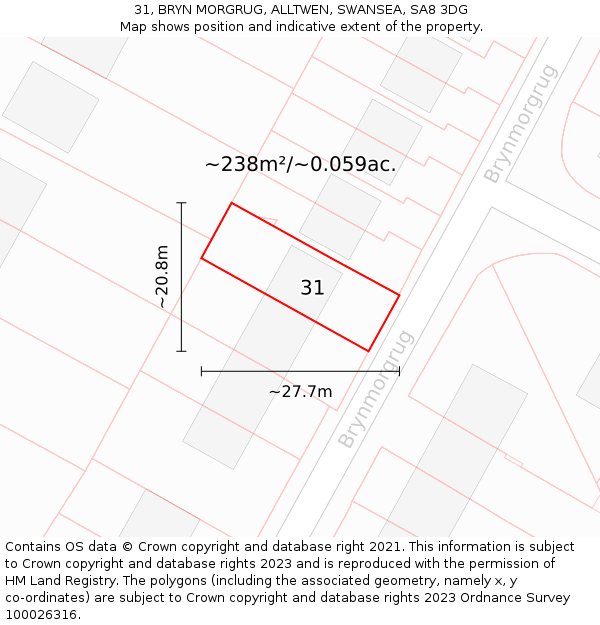 31, BRYN MORGRUG, ALLTWEN, SWANSEA, SA8 3DG: Plot and title map