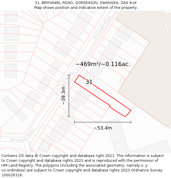 31, BRYNAWEL ROAD, GORSEINON, SWANSEA, SA4 4UX: Plot and title map