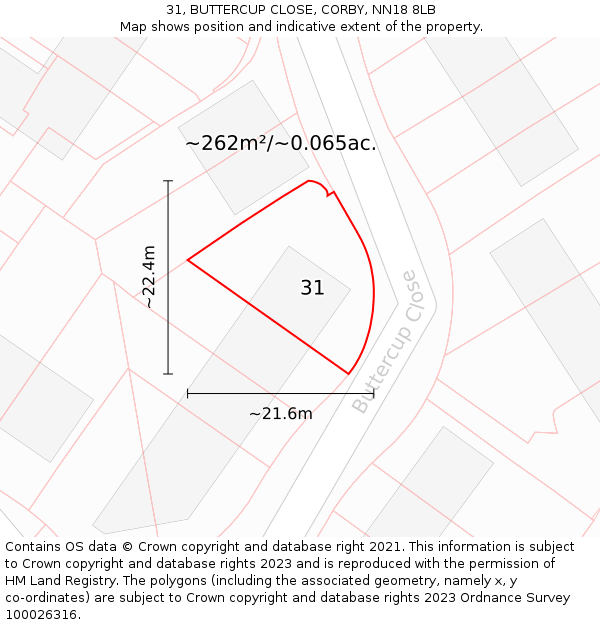 31, BUTTERCUP CLOSE, CORBY, NN18 8LB: Plot and title map