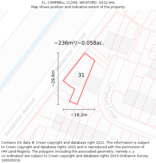 31, CAMPBELL CLOSE, WICKFORD, SS12 9HL: Plot and title map