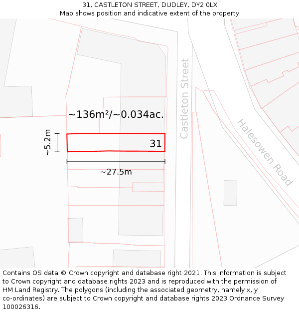 31, CASTLETON STREET, DUDLEY, DY2 0LX: Plot and title map