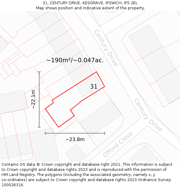 31, CENTURY DRIVE, KESGRAVE, IPSWICH, IP5 2EL: Plot and title map