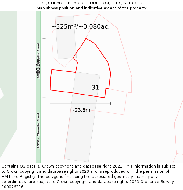 31, CHEADLE ROAD, CHEDDLETON, LEEK, ST13 7HN: Plot and title map