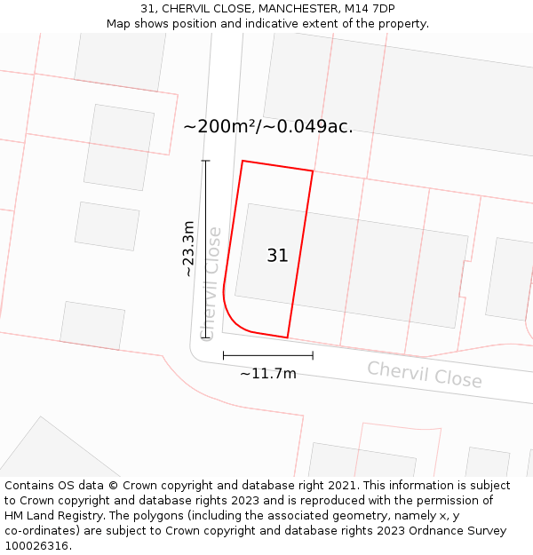 31, CHERVIL CLOSE, MANCHESTER, M14 7DP: Plot and title map