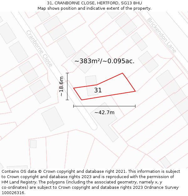 31, CRANBORNE CLOSE, HERTFORD, SG13 8HU: Plot and title map