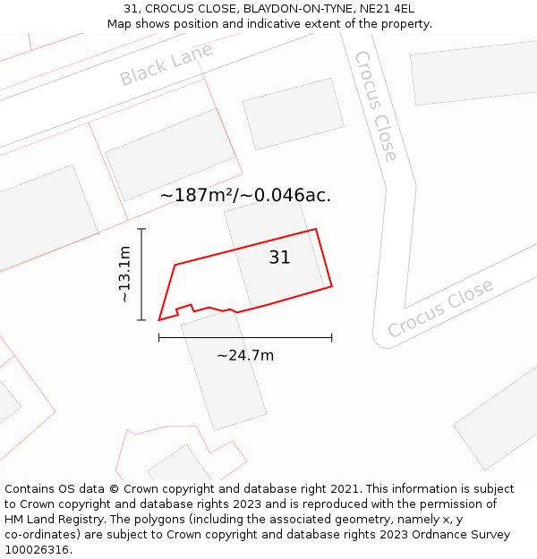 31, CROCUS CLOSE, BLAYDON-ON-TYNE, NE21 4EL: Plot and title map