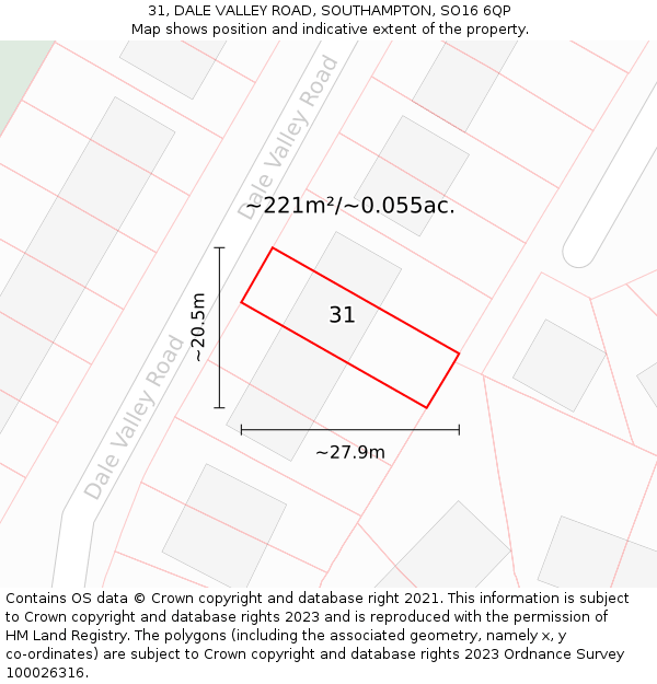 31, DALE VALLEY ROAD, SOUTHAMPTON, SO16 6QP: Plot and title map