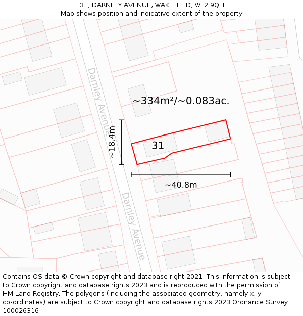 31, DARNLEY AVENUE, WAKEFIELD, WF2 9QH: Plot and title map