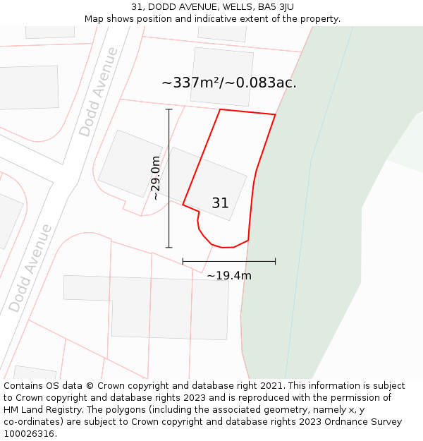 31, DODD AVENUE, WELLS, BA5 3JU: Plot and title map