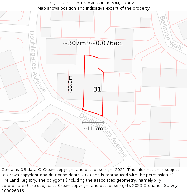 31, DOUBLEGATES AVENUE, RIPON, HG4 2TP: Plot and title map