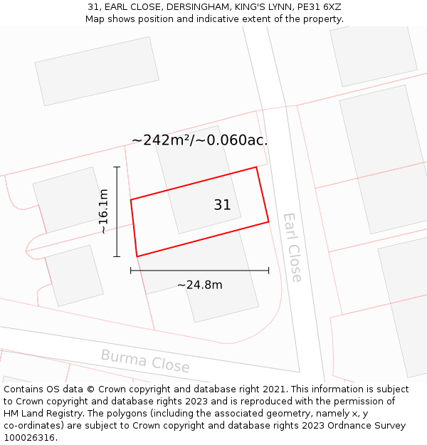 31, EARL CLOSE, DERSINGHAM, KING'S LYNN, PE31 6XZ: Plot and title map