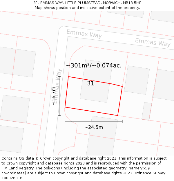 31, EMMAS WAY, LITTLE PLUMSTEAD, NORWICH, NR13 5HP: Plot and title map