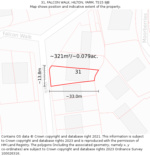 31, FALCON WALK, HILTON, YARM, TS15 9JB: Plot and title map