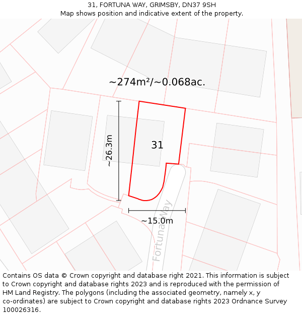 31, FORTUNA WAY, GRIMSBY, DN37 9SH: Plot and title map