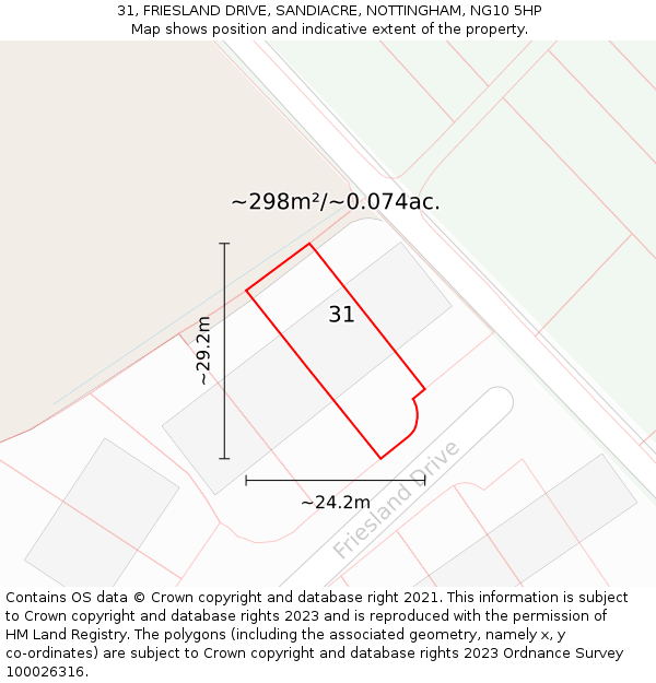 31, FRIESLAND DRIVE, SANDIACRE, NOTTINGHAM, NG10 5HP: Plot and title map