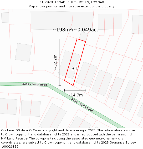 31, GARTH ROAD, BUILTH WELLS, LD2 3AR: Plot and title map