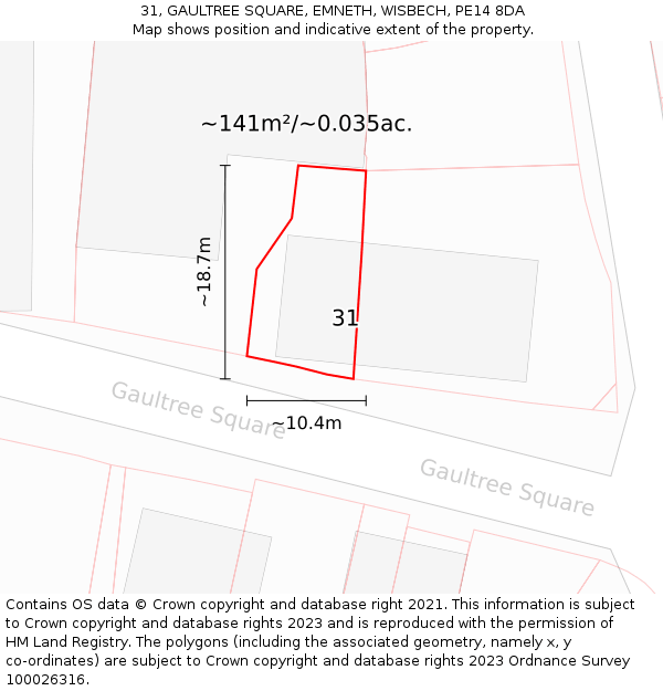 31, GAULTREE SQUARE, EMNETH, WISBECH, PE14 8DA: Plot and title map