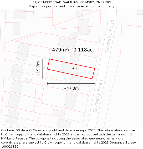 31, GRIMSBY ROAD, WALTHAM, GRIMSBY, DN37 0PS: Plot and title map