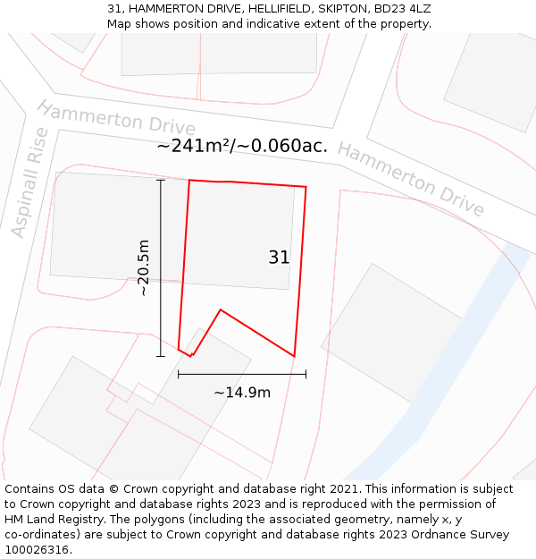 31, HAMMERTON DRIVE, HELLIFIELD, SKIPTON, BD23 4LZ: Plot and title map