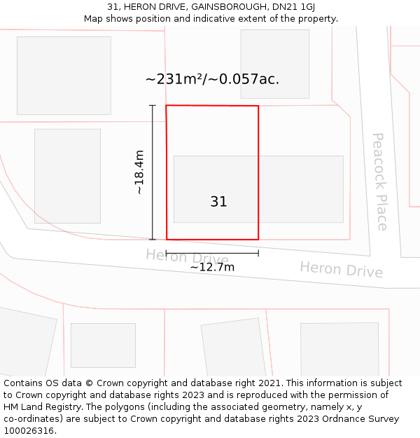 31, HERON DRIVE, GAINSBOROUGH, DN21 1GJ: Plot and title map