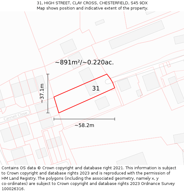 31, HIGH STREET, CLAY CROSS, CHESTERFIELD, S45 9DX: Plot and title map