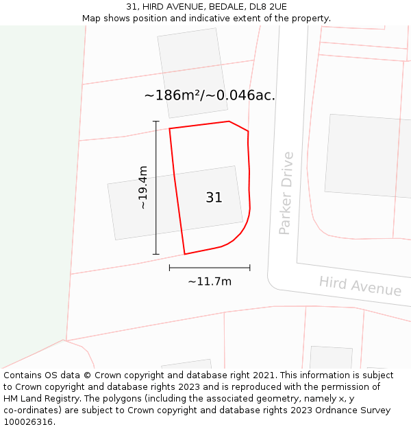 31, HIRD AVENUE, BEDALE, DL8 2UE: Plot and title map