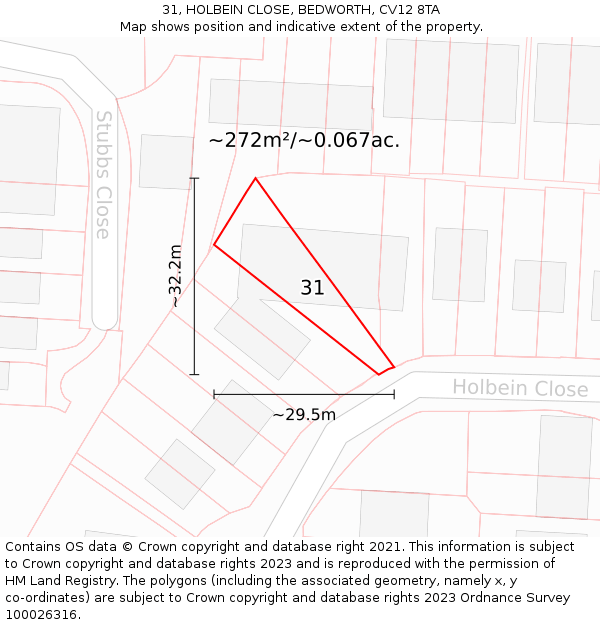 31, HOLBEIN CLOSE, BEDWORTH, CV12 8TA: Plot and title map