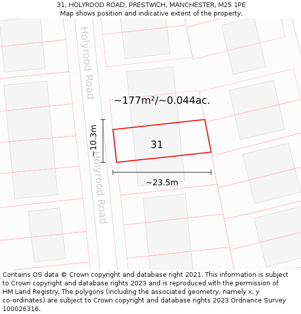 31, HOLYROOD ROAD, PRESTWICH, MANCHESTER, M25 1PE: Plot and title map