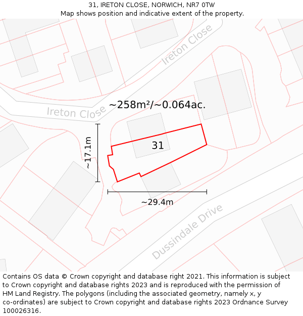 31, IRETON CLOSE, NORWICH, NR7 0TW: Plot and title map